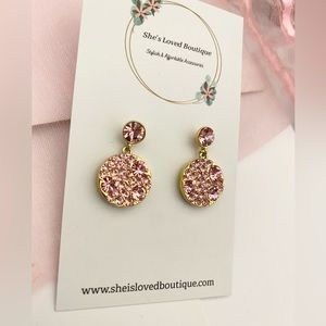 NWT Dazzle Pink Gold Plated Drop Dainty Earrings